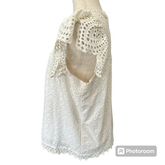 Jennifer & Grace Ivory Cotton Eyelet Ruffled Top Size M - Picture 4 of 8